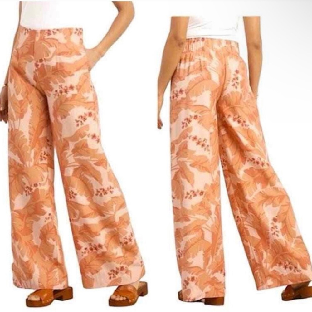 Soft Surroundings Peach Floral Wide-Leg Pants